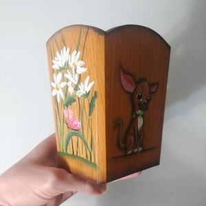 Chihuahua and flowers pencils holder hand painted.
